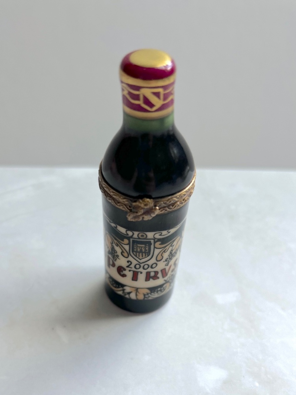 Hand Painted Limoges France Petrus 2000 Wine Bottle Box Peint Main Bordeaux